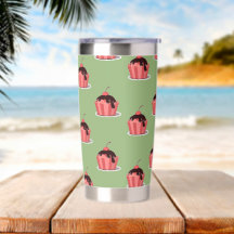 Helados rosados en tazas verdes