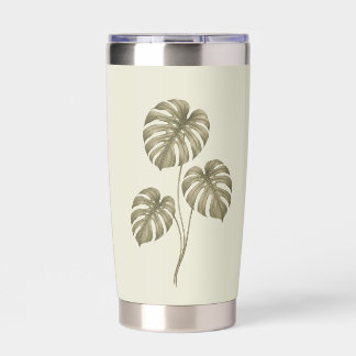 Botella Aislada Hojas de Monstera verdes vintage