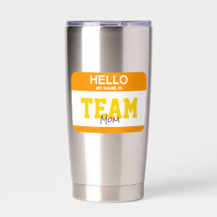 Botella Aislada Hola Mi Nombre Es TEAM MOM Nametag Colorful Fun