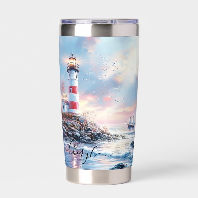 Botella Aislada Horizonte pastel personalizado y faro iluminado (Frente)