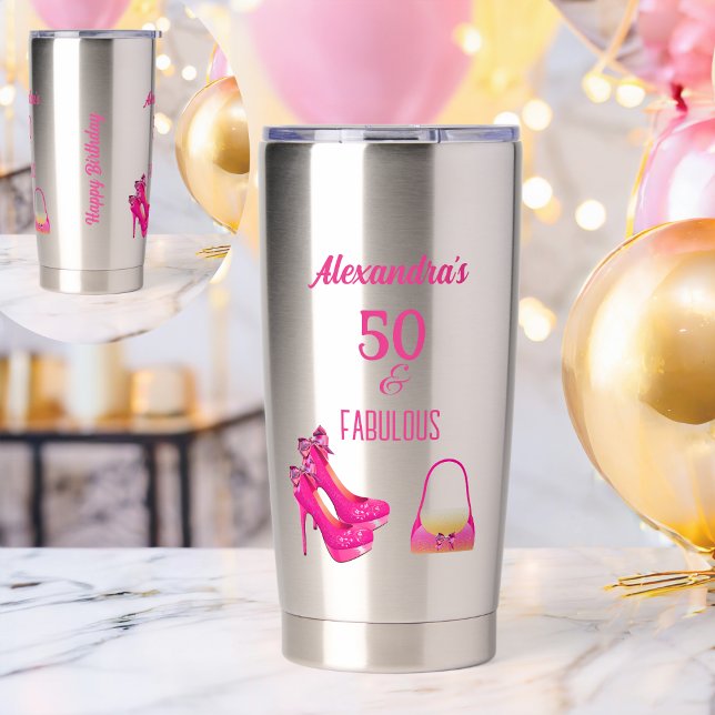 Botella Aislada Hot Pink High Heels Fabulous 50th Birthday Gift  (Subido por el creador)