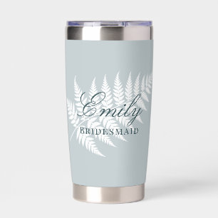 Botella Aislada Icy Blue White Fern Elegante Dama de Honor