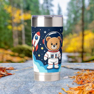 Botella Aislada Ilustración de dibujos animados de astronauta oso