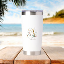 Inicial A Floral Monograma Dorada Personalizada