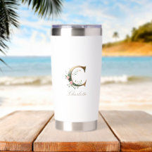 Inicial C Floral Dorada Personalizada