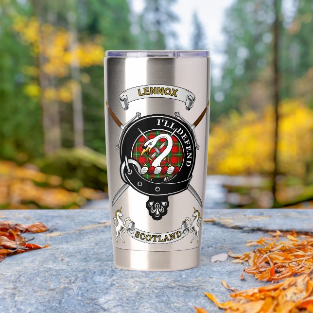 Botella Aislada Insignia de Clan Lennox Tartán y Espadas (Al aire libre (girado))