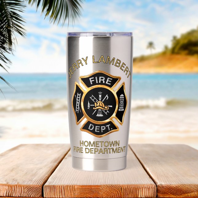 Botella Aislada Insígnia personalizada de bombero del departamento (Playa (girada))