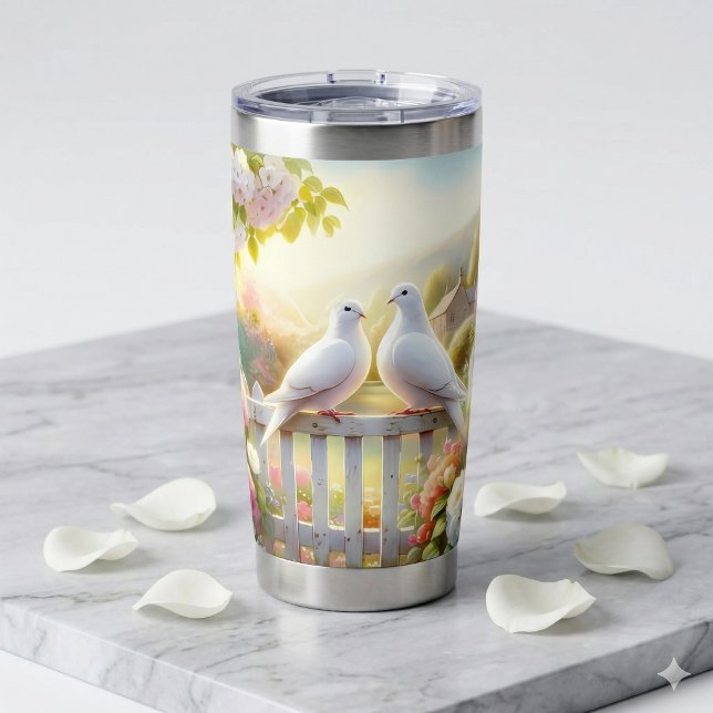 Botella Aislada Jardín de Casa de Palomas Blancas (White Doves Cottage Garden Insulated Tumbler)