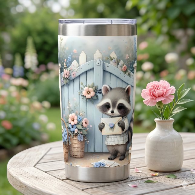 Botella Aislada Jardín de Letras del Mapache Pastel (Pastel Raccoon Letter Garden Insulated Tumbler)
