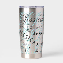 Botella Aislada Jessica Nombre Personalizado Azul Negro 