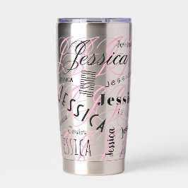 Botella Aislada Jessica Nombre Personalizado Negro Rosa