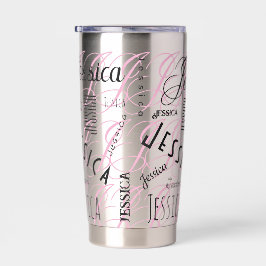 Botella Aislada Jessica Nombre Personalizado Negro Rosa