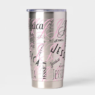 Botella Aislada Jessica Nombre Personalizado Negro Rosa