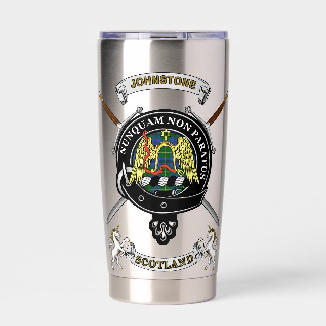 Botella Aislada Johnstone Clan Badge Tartán & Swords (Frente)