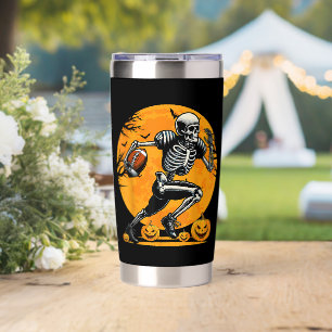 Botella Aislada Jugador de fútbol esqueleto de Halloween corriendo