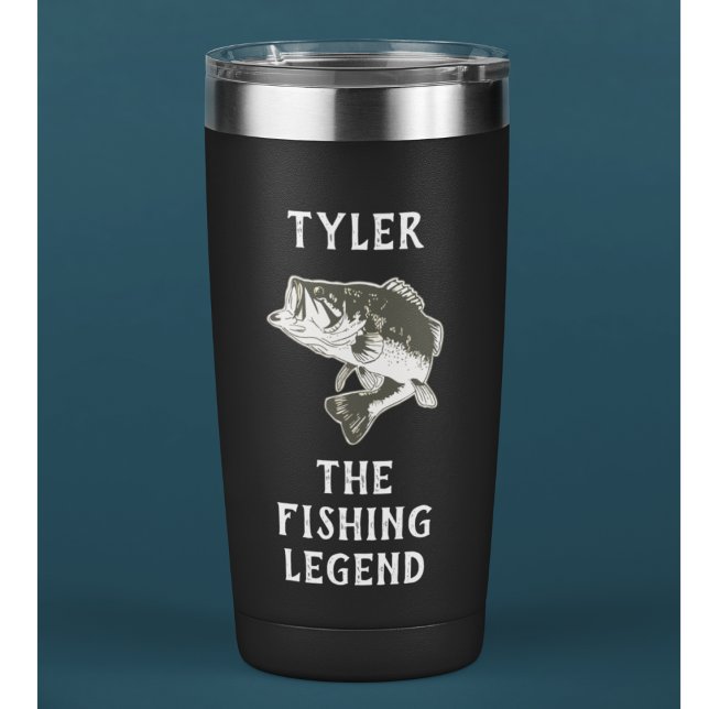 Botella Aislada La Pesca Con El Nombre De La Leyenda Es Graciosa (Bass fishing personalized coffee travel mug "The Fishing Legend" )
