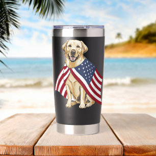 Botella Aislada Labrador amarillo llama a bandera patriótica estad
