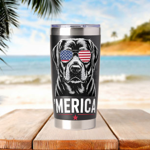 Botella Aislada Labrador Retriever Retro Bandera Americana USA Per