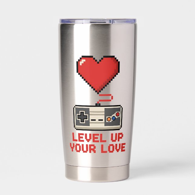 Botella Aislada Level Up Your Love, Retro Pixel Gaming Design (Frente)