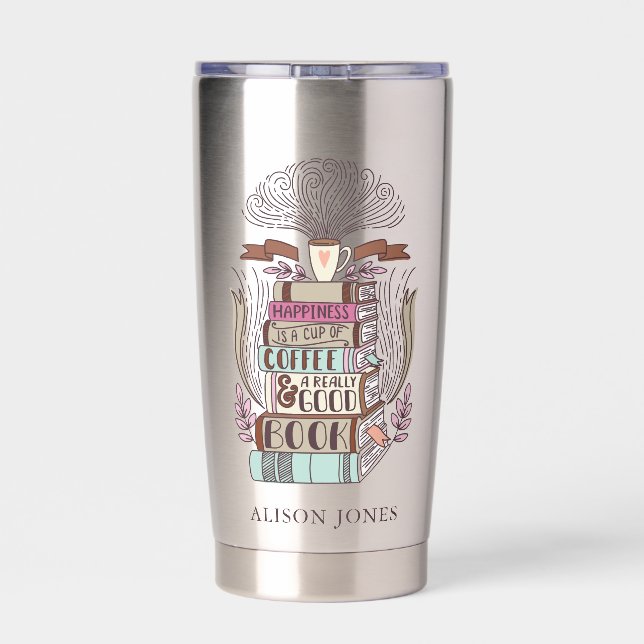 Botella Aislada Libros y café Lover Personalizado (Detrás)
