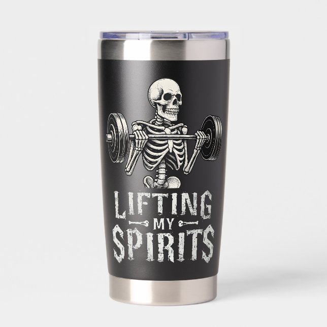 Botella Aislada Lifting My Spirits Bodybuilding Skeleton Funny Gym (Frente)