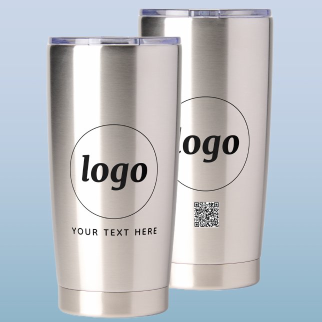 Botella Aislada Logo con texto y código QR Promocional Empresarial (Logo with custom text and QR code promotional business branding thermal tumbler)