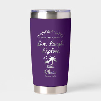 Botella Aislada Love Live Laugh Explore Purple Travel Tumbler