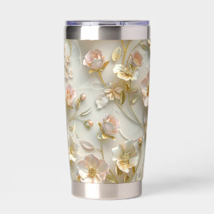 Botella Aislada Lujo 3D Relieve Floral Hoja Dorada Elegante