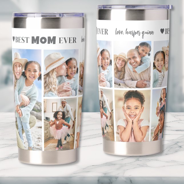 Botella Aislada Madre mejor madre Collage de fotos personalizada (Personalized Best Mom Photo Collage Mother Insulated Tumbler )