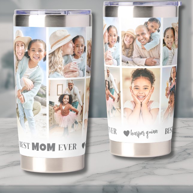 Botella Aislada Madre mejor madre Collage de fotos personalizada (Personalized Best Mom 8 Photo Collage Mother Insulated Tumbler )