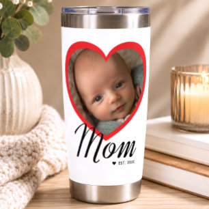 Botella Aislada Mamá Estableció Corazón Rojo Foto Blanca