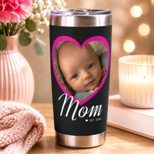 Botella Aislada Mamá Estableció Guión Corazón Rosa Foto Negra