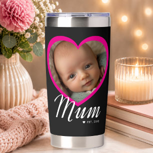 Botella Aislada Mamá Estableció Letra Rosa Corazón Foto Negra