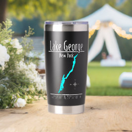 Botella Aislada Mapa de la costa de Lake George Nueva York en ambo