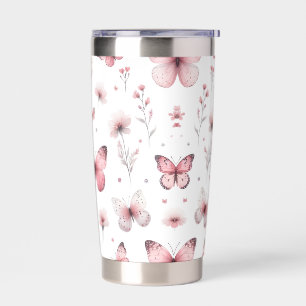 Botella Aislada Mariposas Rosadas