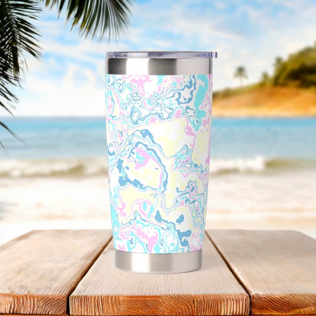 Botella Aislada Mármol abstracto boho groovy pastel brillante colo (Playa)