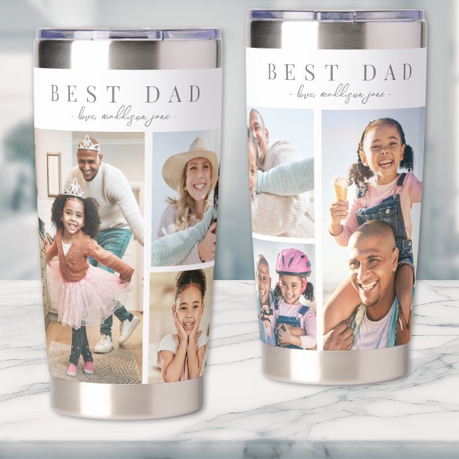 Botella Aislada Mejor Collage de Fotos de Papá (Best Dad Photo Collage Insulated Tumbler)