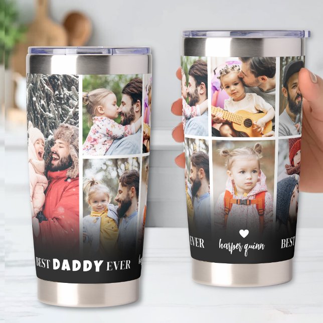 Botella Aislada Mejor collage de fotos del papá Padre (Best Daddy Photo Collage Father Insulated Tumbler )