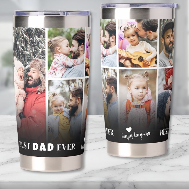 Botella Aislada Mejor Foto de Papá (Personalized Best Dad Ever 8 Photo Collage Father Insulated Tumbler)