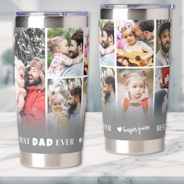 Botella Aislada Mejor Padre Collage de fotos 8 Personalizado (Personalized Best Dad 8 Photo Collage Father Insulated Tumbler)