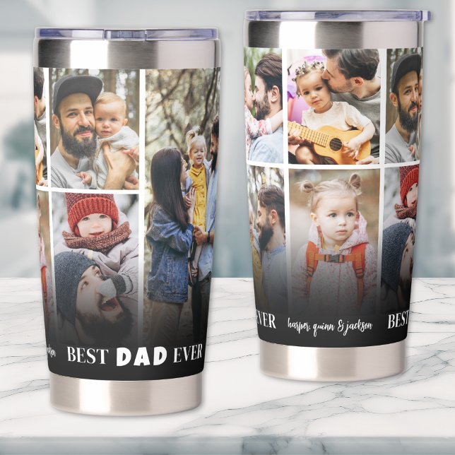 Botella Aislada Mejor Padre Personalizado Collage de fotos Padre (Personalized Best Dad Ever Photo Collage Father Insulated Tumbler)