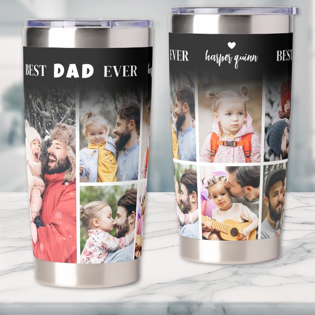 Botella Aislada Mejor Padre Personalizado De 8 Collages de fotos (Personalized Best Dad Ever 8 Photo Collage Father Insulated Tumbler)