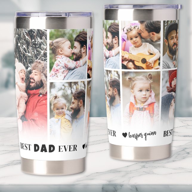 Botella Aislada Mejor Padre Personalizado De 8 Collages de fotos (Personalized Best Dad Ever 8 Photo Collage Father Insulated Tumbler )