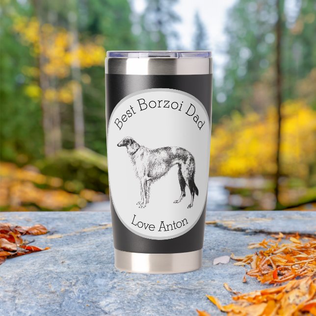 Botella Aislada Mejor Papá Borzoi Personalizado (Al aire libre (girado))