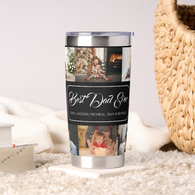 Botella Aislada Mejor Papá del Mundo Collage de Fotos Negro (Sala de estar)