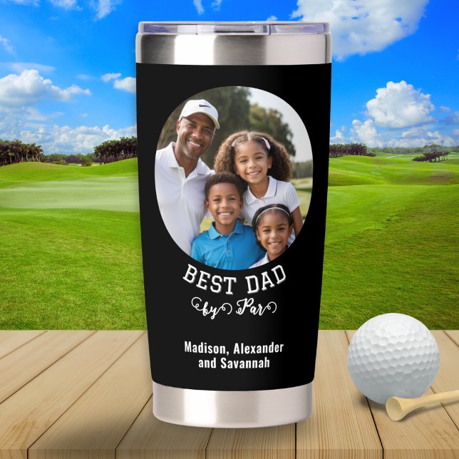 Botella Aislada Mejor papá por foto del Personalizado del Día del  (A thermal tumbler for a golf-loving Dad on Father's Day, with custom photo and text)
