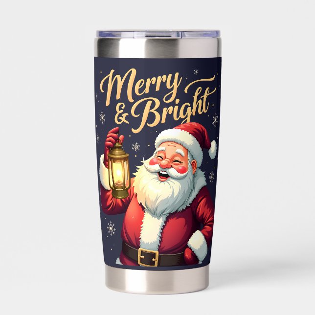 Botella Aislada Merry Bright Santa Holding Lantern Illustration (Frente)