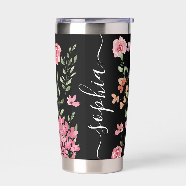 Botella Aislada Moda acuarela floral Nombre de script personalizad (Izquierdo)
