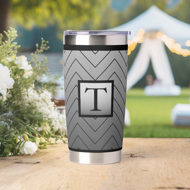 Botella Aislada Moda Moderno Chevron negro y gris (Boda)