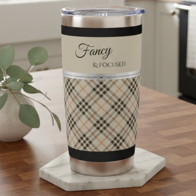 Botella Aislada Modern Beige Fancy and Focused Boutique Plaid (Sip in style with a designer-boutique modern farmhouse tumbler)